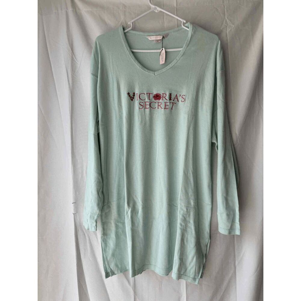 Victorias Secret Mint Green Floral Embroidered Long Sleeve Nightgown Size M NWT